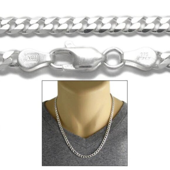 STERLING SILVER CUBAN CURB CHAIN NECKLACE 5MM (GAUGE 150) AVAILABLE IN 5 LENGTHS - Picture 1 of 2